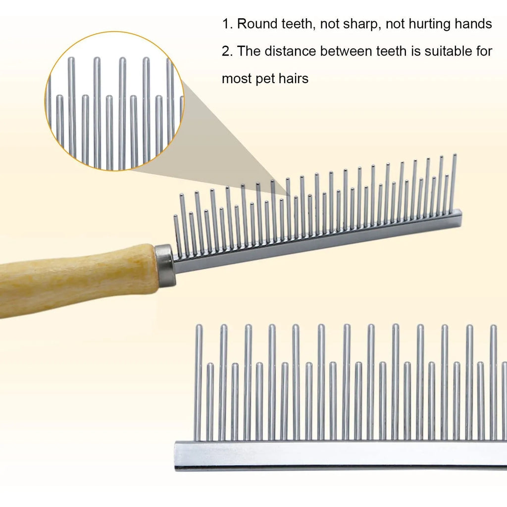 Wooden handle pet grooming comb for dogs and cats with round needles