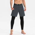 Men's grey quick-drying high elastic tight fitness pants for running and training.