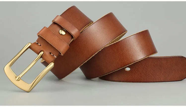 Handmade cowhide men's belt with needle buckle and bare rivet in black and khaki sizes 105cm to 140cm