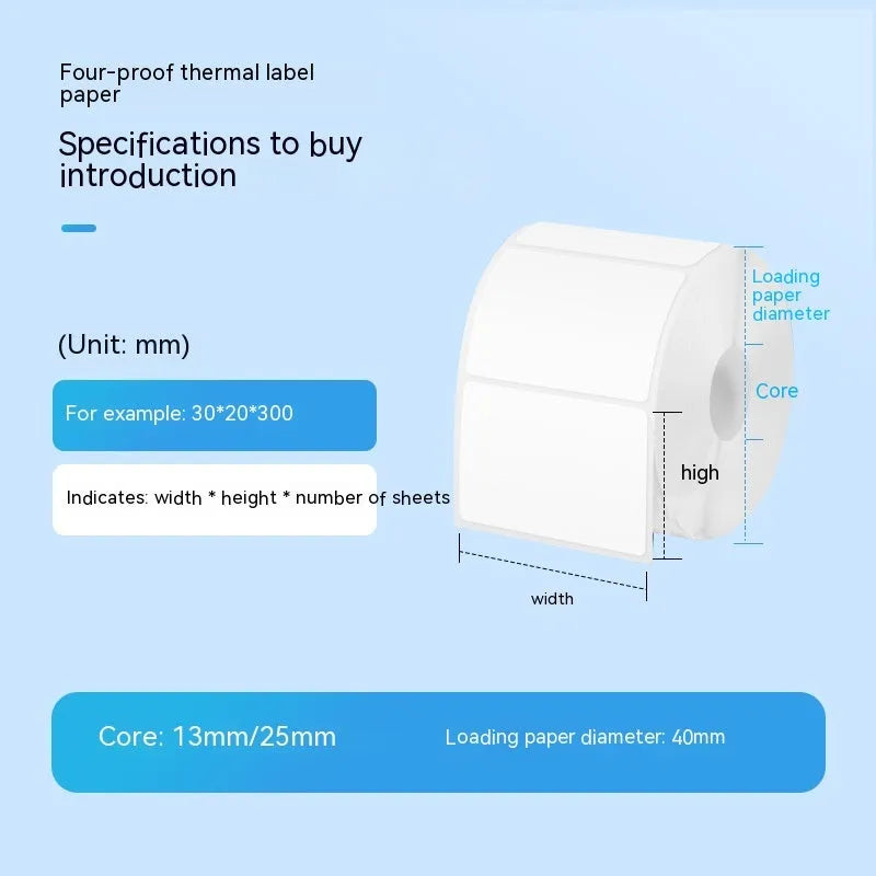 Roll of white 40x40mm thermal adhesive label paper for retail pricing applications