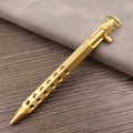 Brass tactical pen with bolt-action cylinder press mechanism in retro design