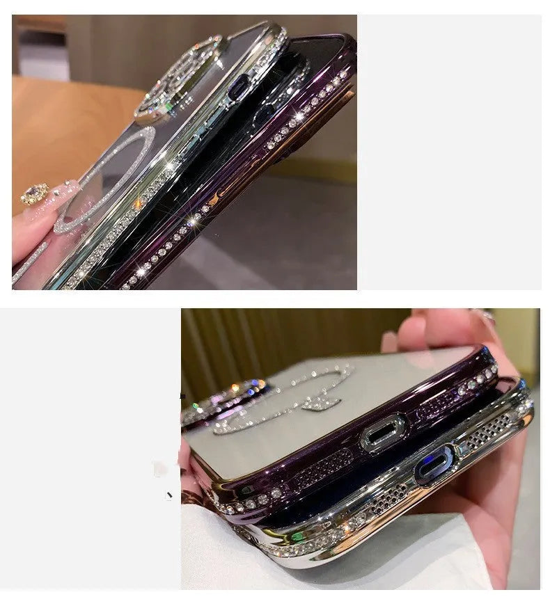 Wireless magnetic iPhone case in Deep Purple, Rose Gold, Space Silver, and Far Peak Blue colours.