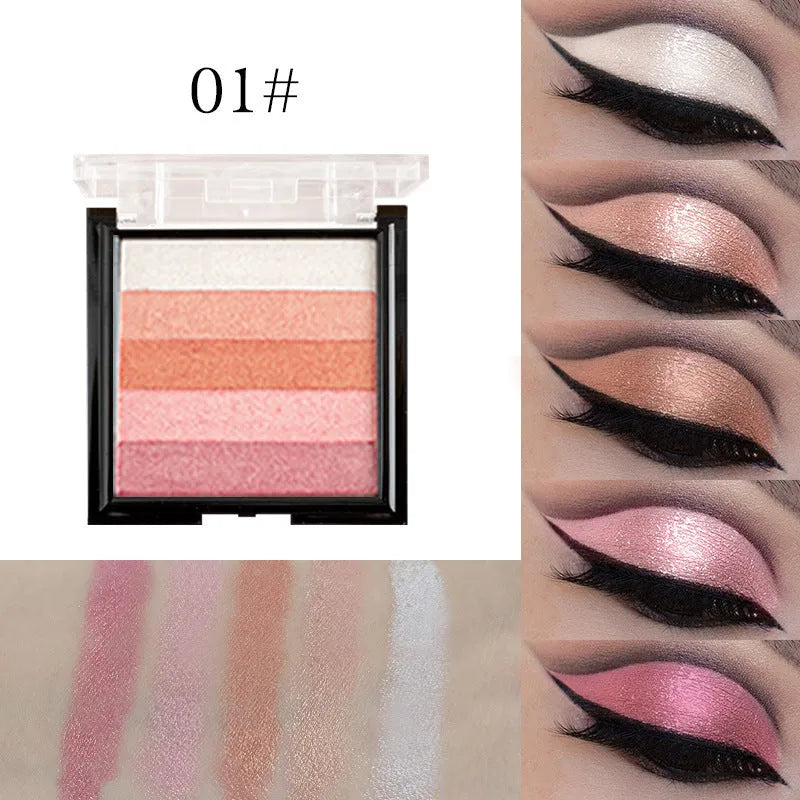 Eye shadow plate with six colour options for contouring and brightening makeup