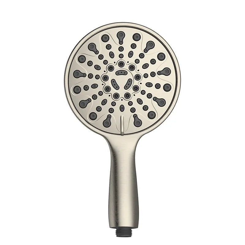 Portable handheld shower head with six spray functions and electroplated metallic finish
