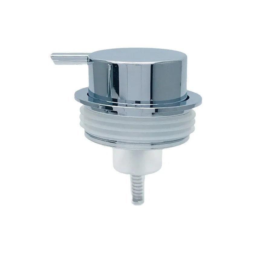 Foam pump bottle dispenser with large metallic pump head for facial cleanser.