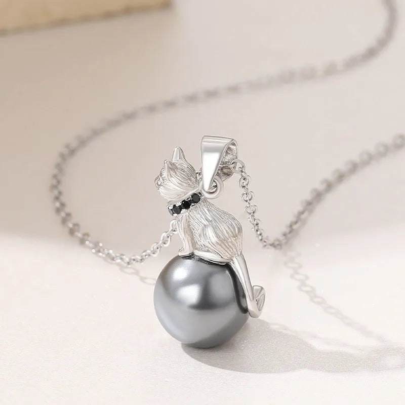925 sterling silver cat pendant necklace with electroplated finish available in single pendant or full chain set options