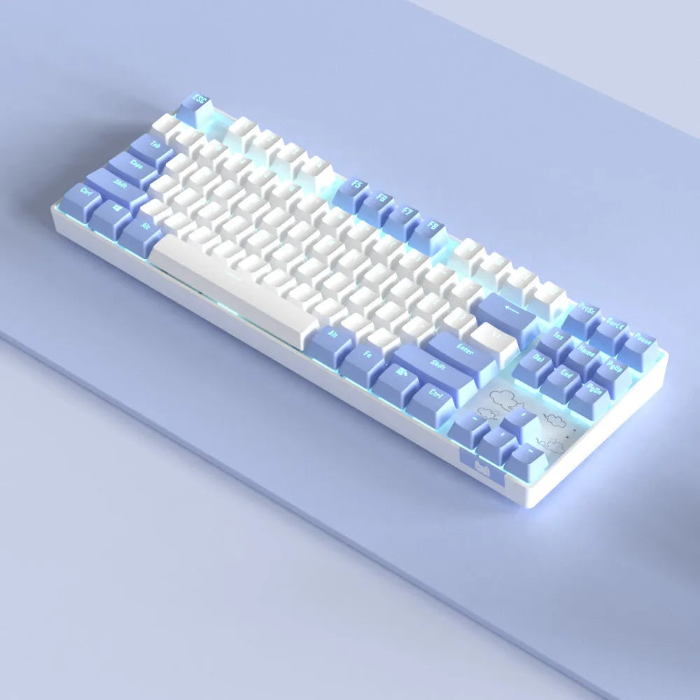 Wireless Bluetooth mechanical keyboard with metal construction in blue white or purple white colours