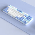 Wireless Bluetooth mechanical keyboard with metal construction in blue white or purple white colours