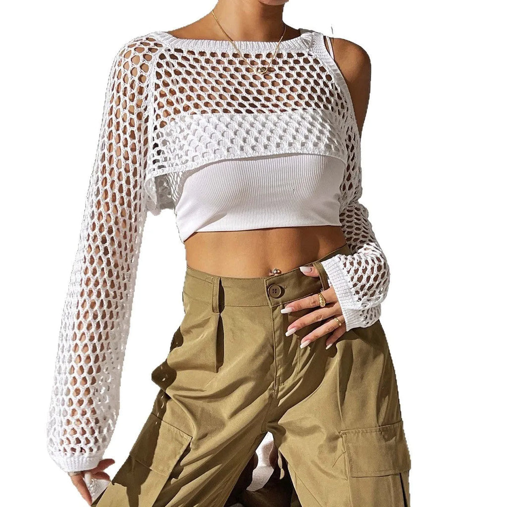 Imitation cotton mesh shirt with hollowed navel design in a choice of six colours