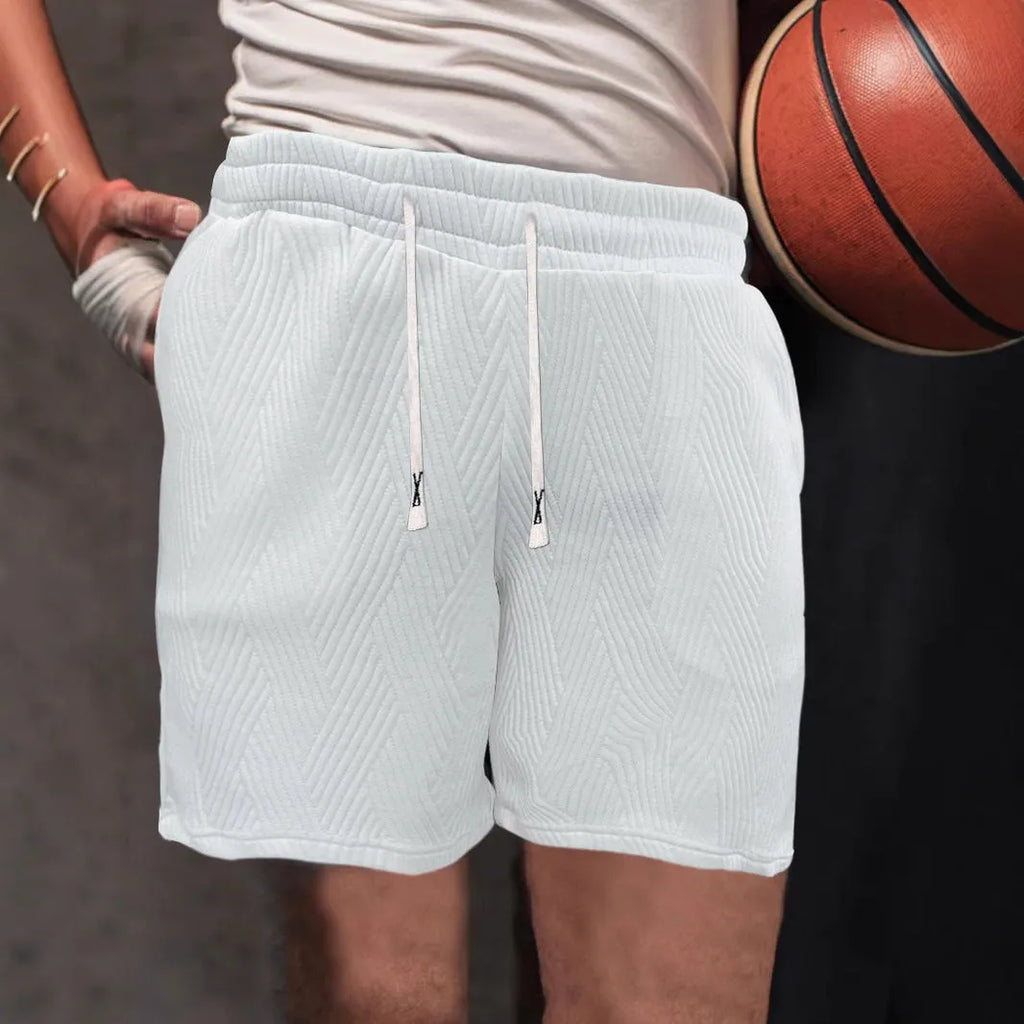 Men's loose brushed polyester drawstring casual sports shorts in khaki
