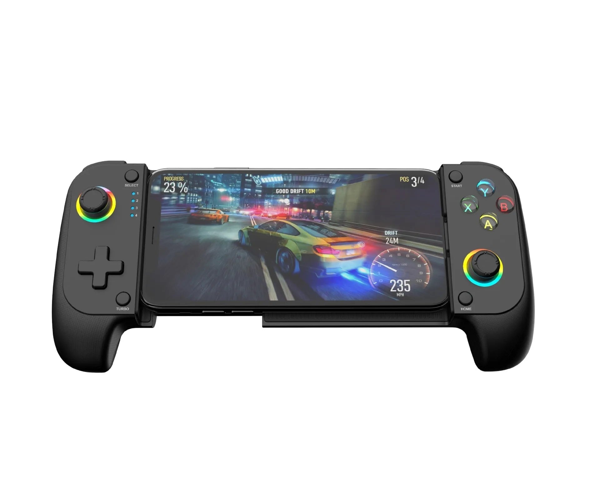 Bluetooth wireless game controller with stretching handles for mobile phones in black, red and blue, or white colour options