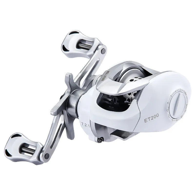 ET Drop Wheel Micro bait casting fishing reel in white with aluminium construction