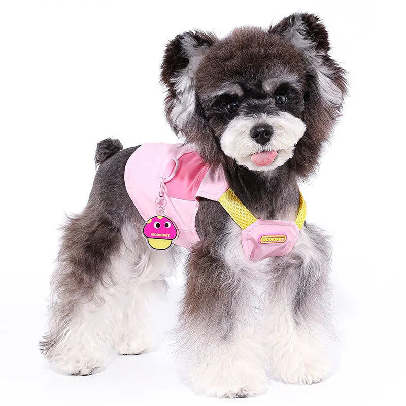 Pink polyester dog vest with traction design for Bichon, Teddy, and Schnauzer breeds