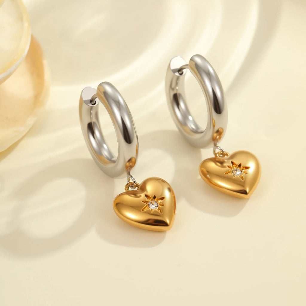 Christmas tree heart earrings stainless steel 18K gold electroplated geometric star design