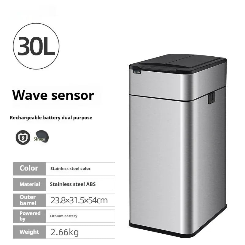 Stainless steel square smart trash can with inductive hands-free opening and deodorant function