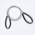 Close-up of a black coiled stainless steel wire survival saw with a total length of 70cm.