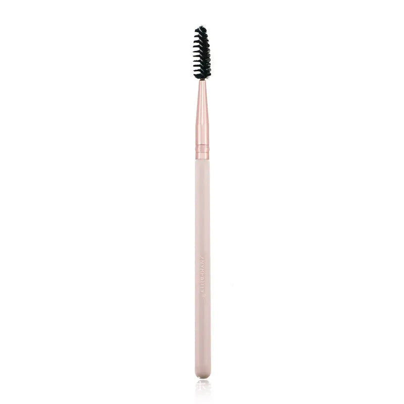 26 pink wooden-handle makeup brushes with natural wool bristles in a PU storage bag
