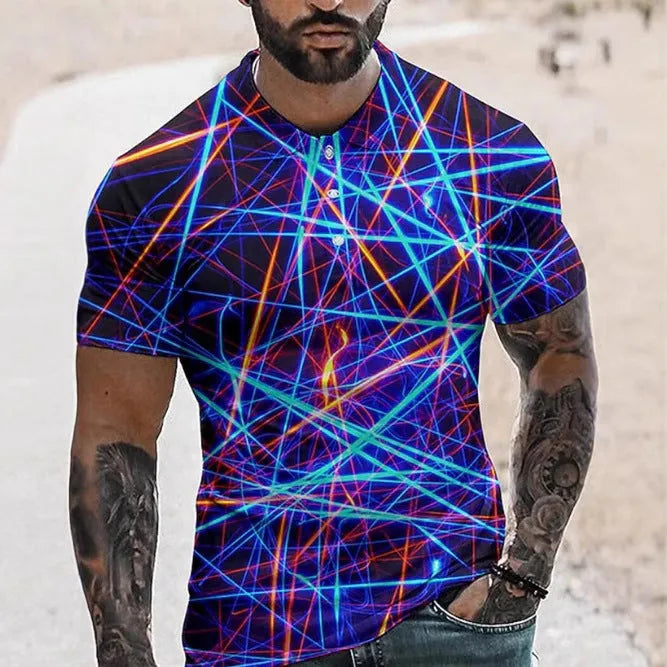 Men's short sleeve lapel button shirt in bird eye cloth polyester for summer sports