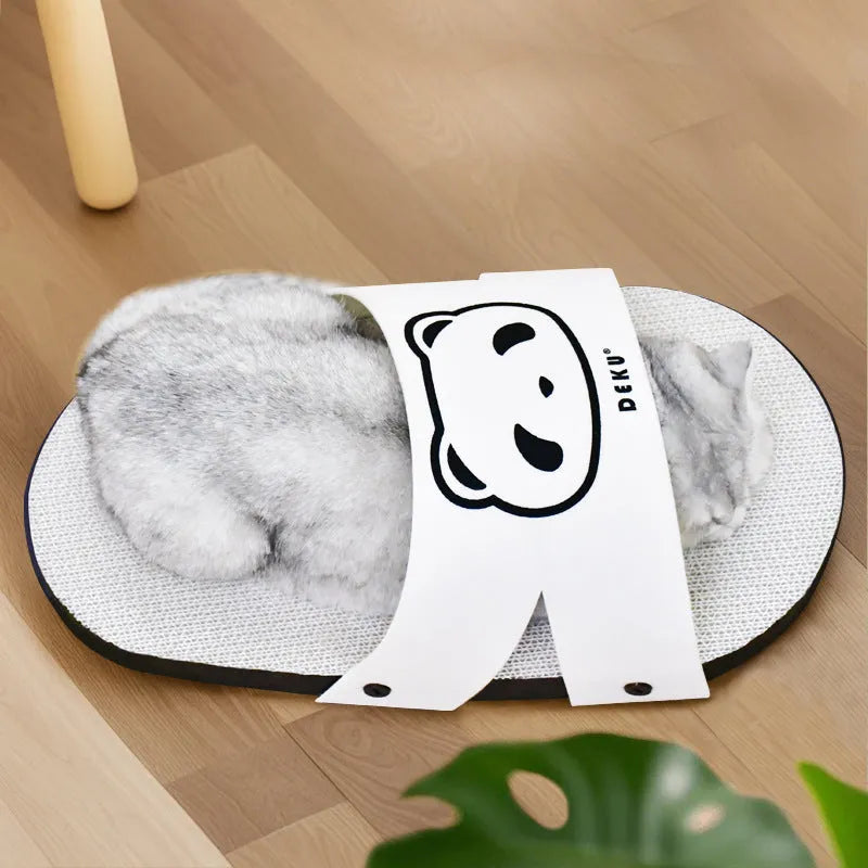White corrugated paper cat scratch board in slipper style design for feline scratching