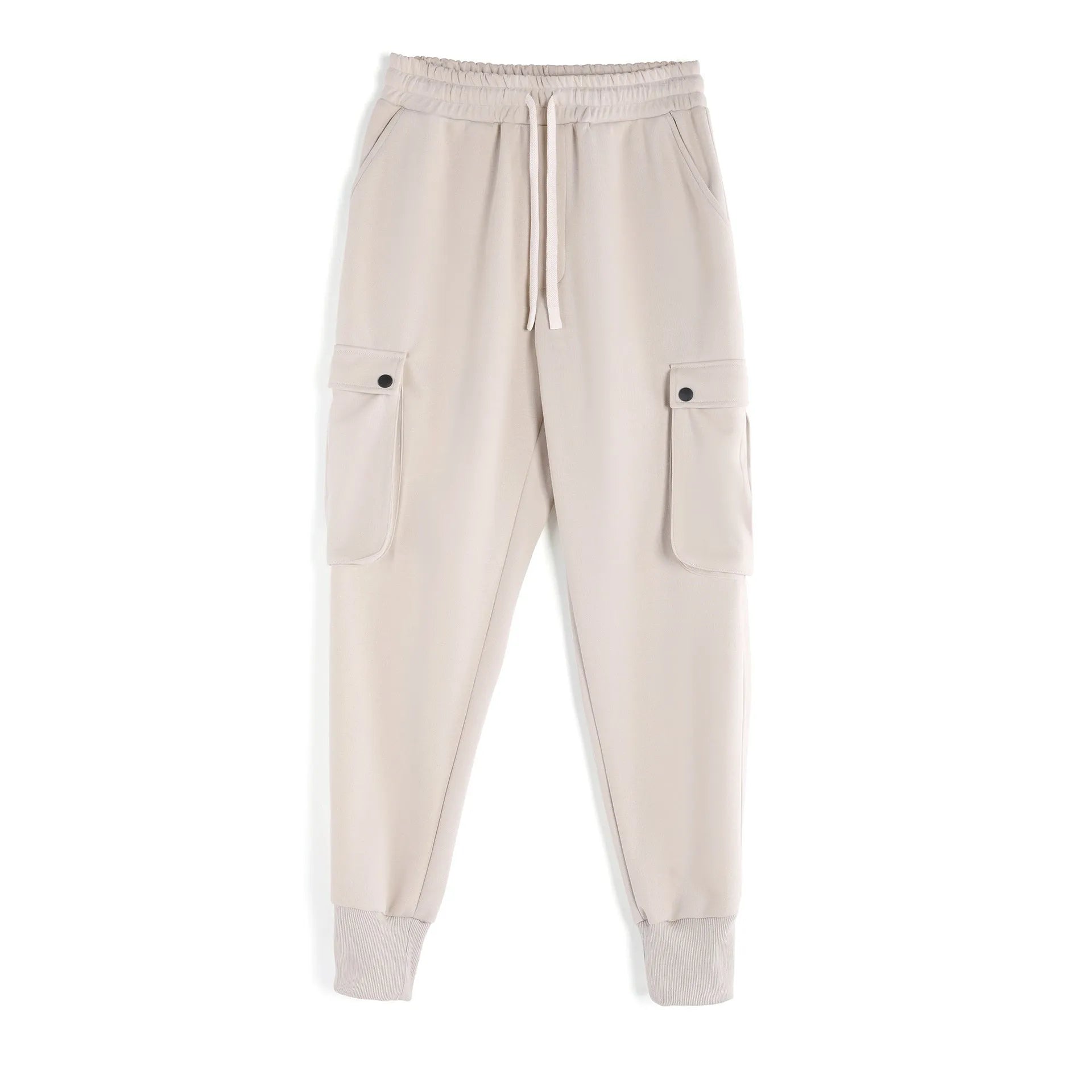 Men's loose cotton sports trousers with multi-pockets and ankle-tied cuffs in six colour options