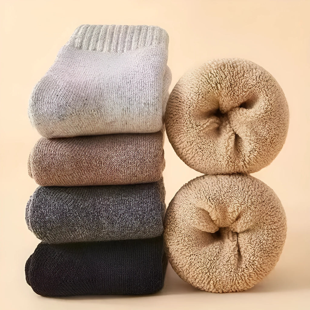 Men's winter wool socks with thick merino midsole in black, khaki, light grey and dark grey colours