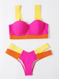 Women's steel bracket push-up bikini in nylon fabric showing multiple colour options