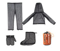 Mesh anti-mosquito suit with hooded jacket, pants, and booties for outdoor protection