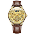 Men's gold and white leather strap automatic mechanical watch with 16mm thickness waterproof case