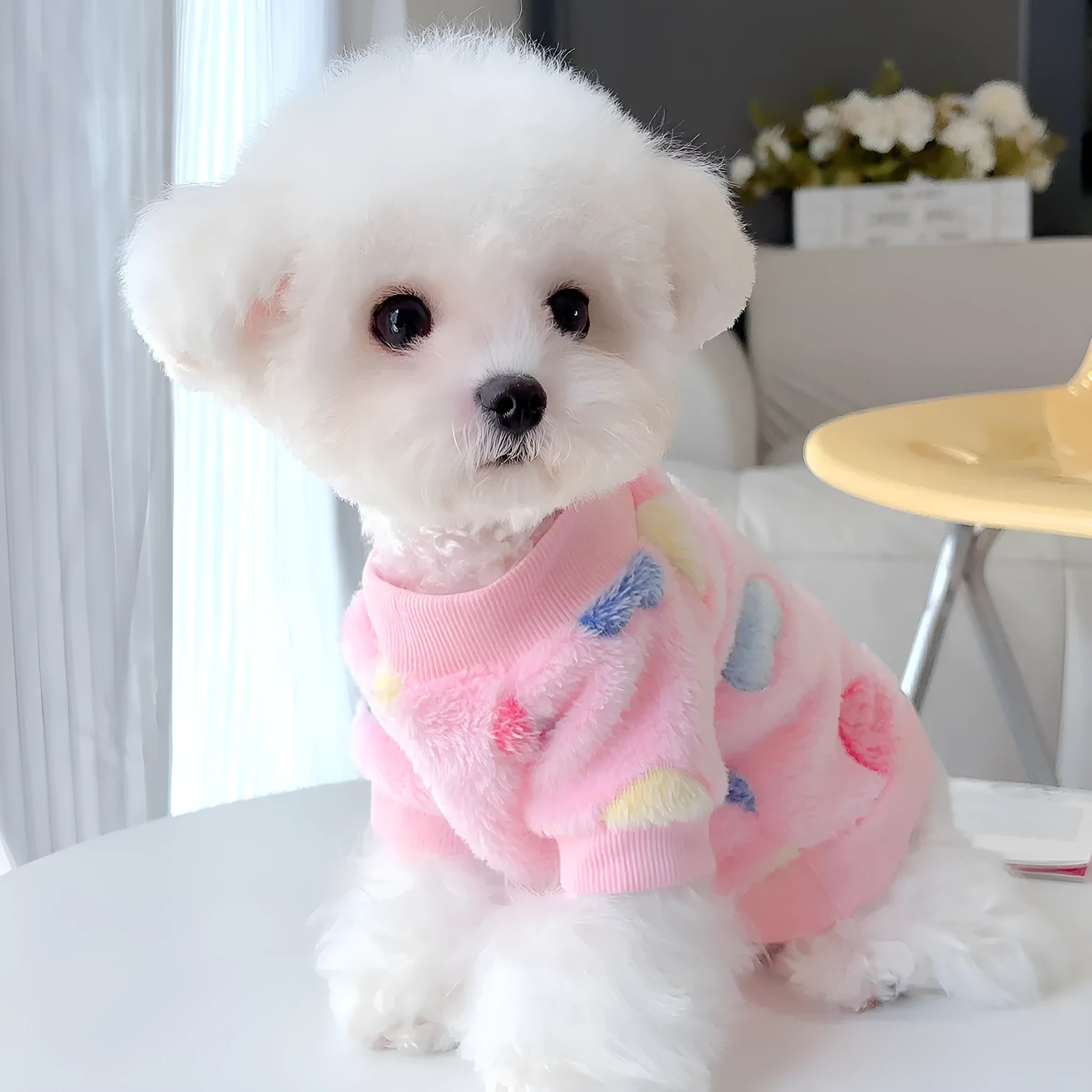 Flannel cotton pet coat in blue paw print design for small to large dogs