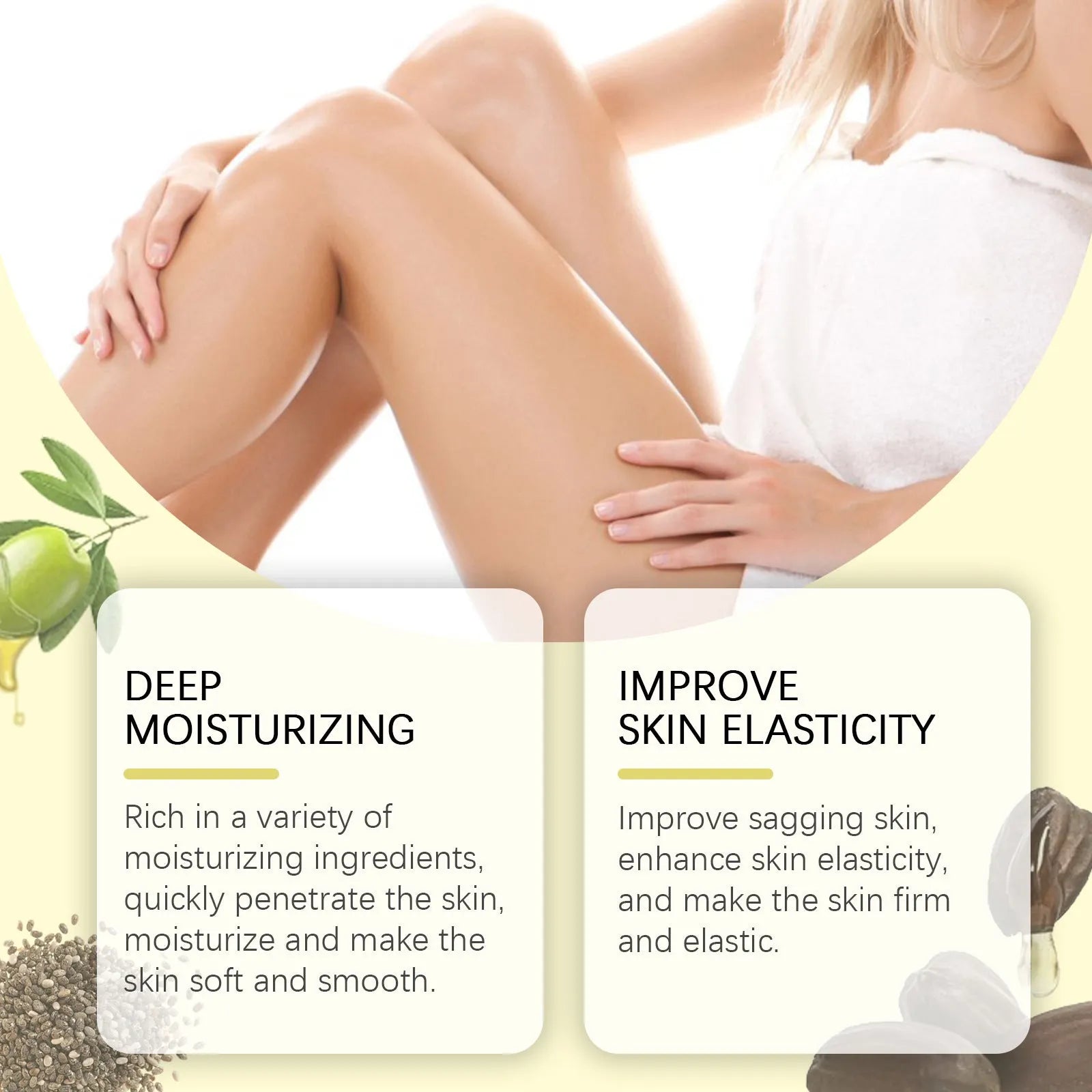Nourishing and firming body care kit with skincare oil and moisturising cream for massage treatments