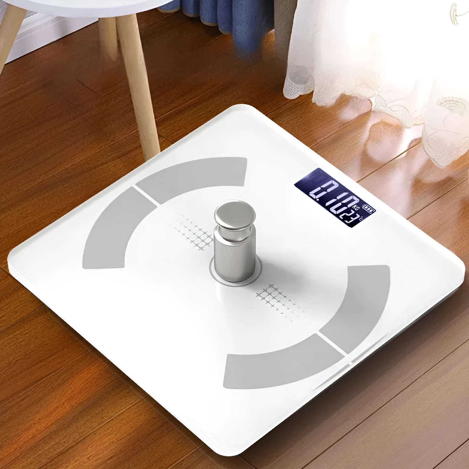 Smart Bluetooth rechargeable body fat scale in white, black or pink colour with weight and body composition measurements