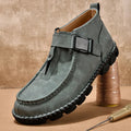 Black handmade stitch slip-on lazy shoes flat bottom low heel on wooden floor