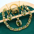Women's rhinestone zircon jewellery set with snake bones chain and copper inlay in olive green or red colour