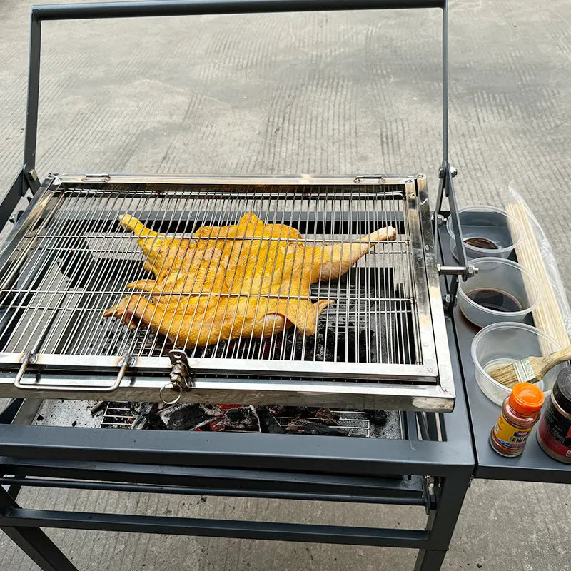 Large foldable L size portable charcoal barbecue grill for outdoor use