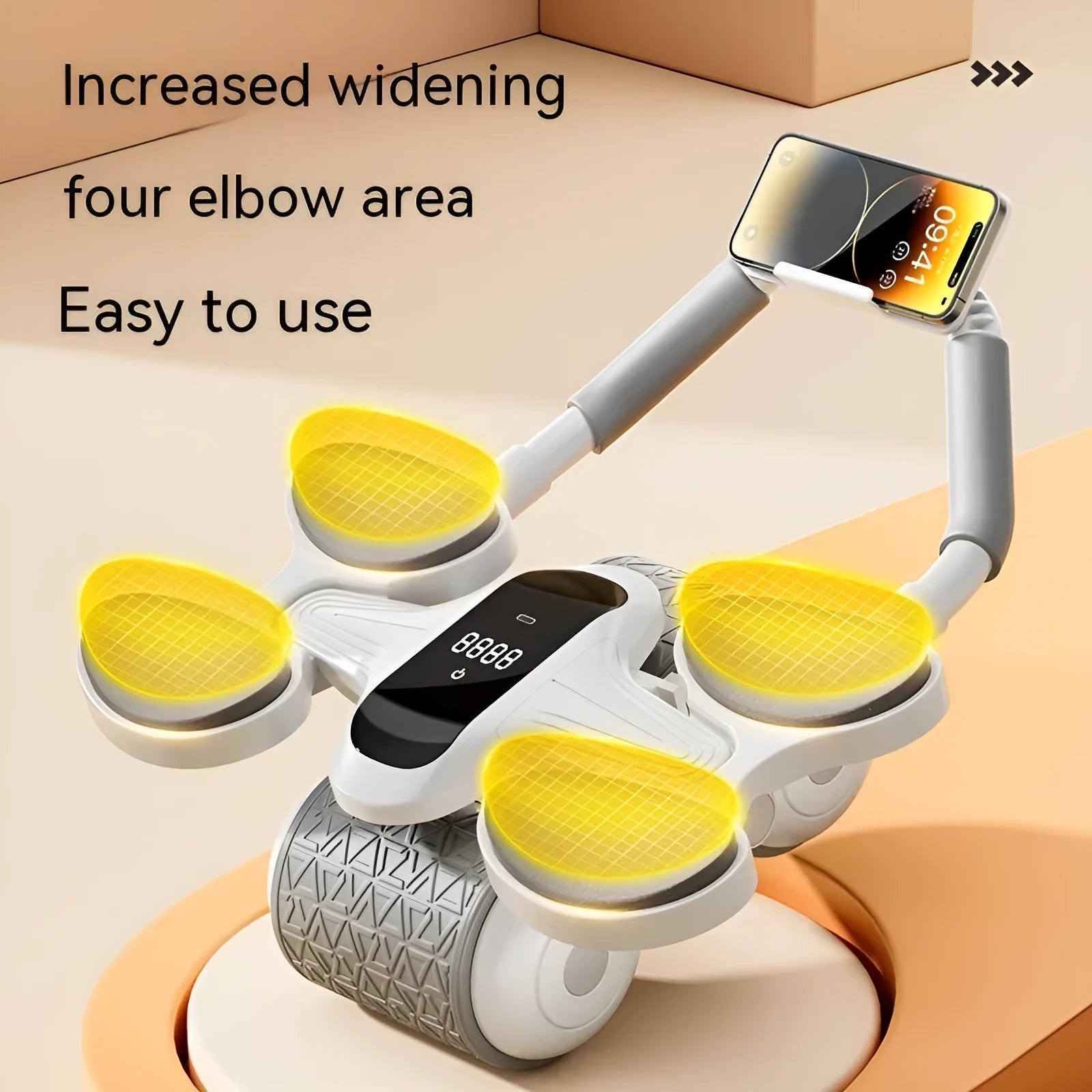 White belly roller fitness equipment with LED timing display screen for home and office workouts
