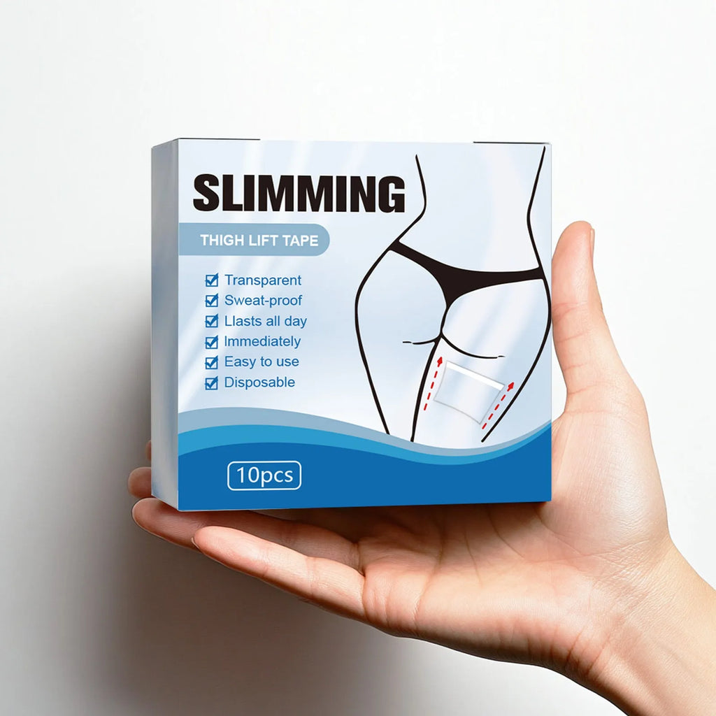 Box of 10 square body shaping navel patches on skin, each 12cm by 12cm.