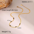 Retro geometric square zircon necklace with stainless steel flat snake chain in gold or steel colour