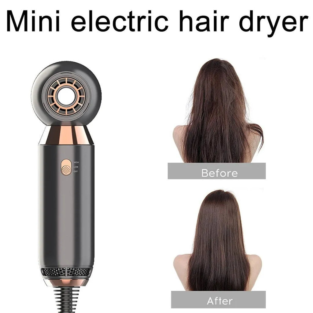 Compact white hair dryer with diffuser attachment on a table