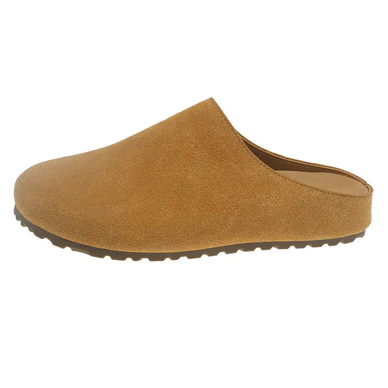 Microfiber outdoor slip-on slippers with square toe design in apricot colour
