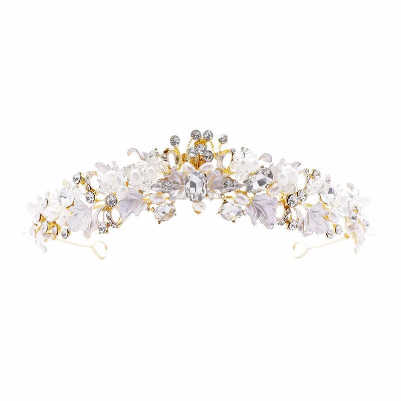 Gold or silver alloy pearl crown headdress hair accessory for women