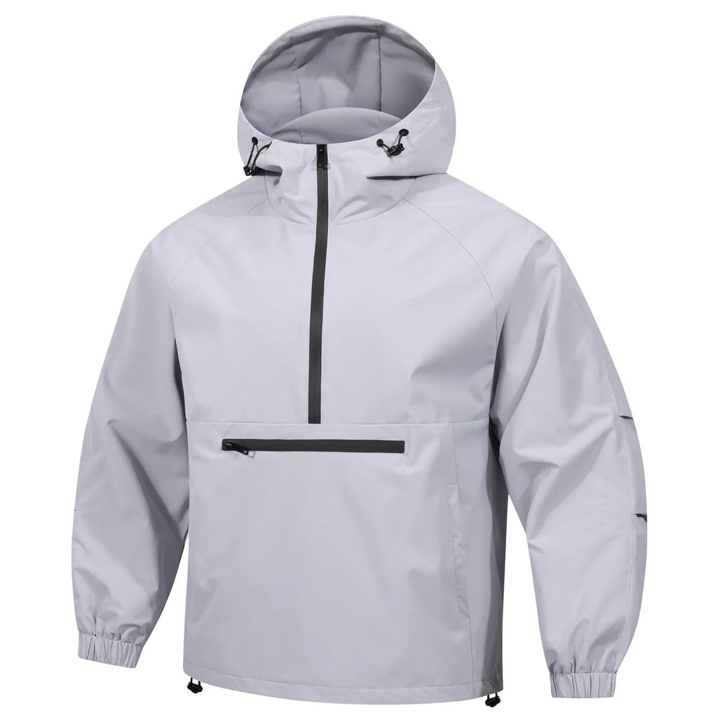 Men's loose half-zip hooded sweater jacket in rabbit fur corduroy fabric in light grey colour