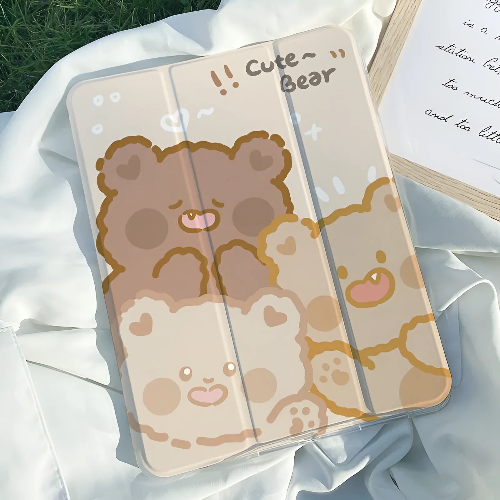 Rabbit cartoon design tri-fold silicone protective case for iPad tablets showing stand function