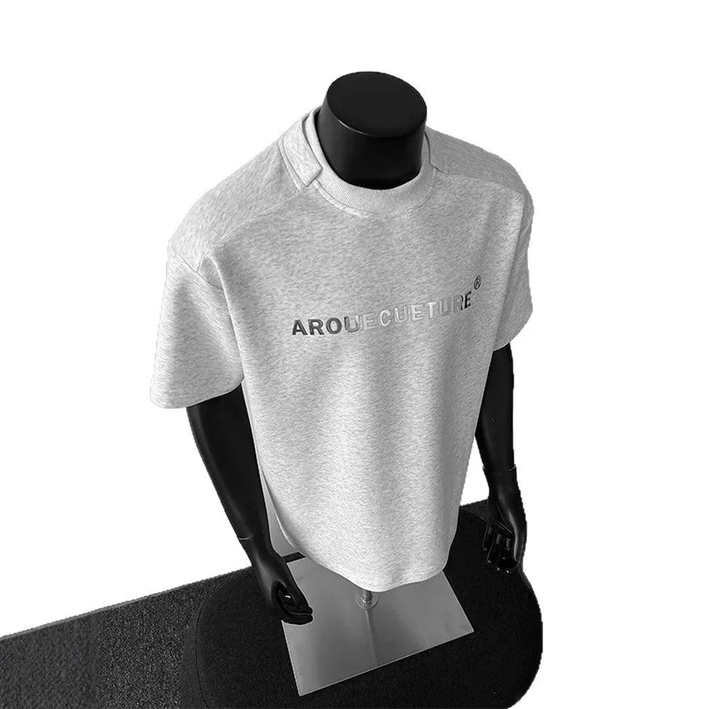 Men's loose fit cotton short sleeve t-shirt with letter pattern in light grey colour