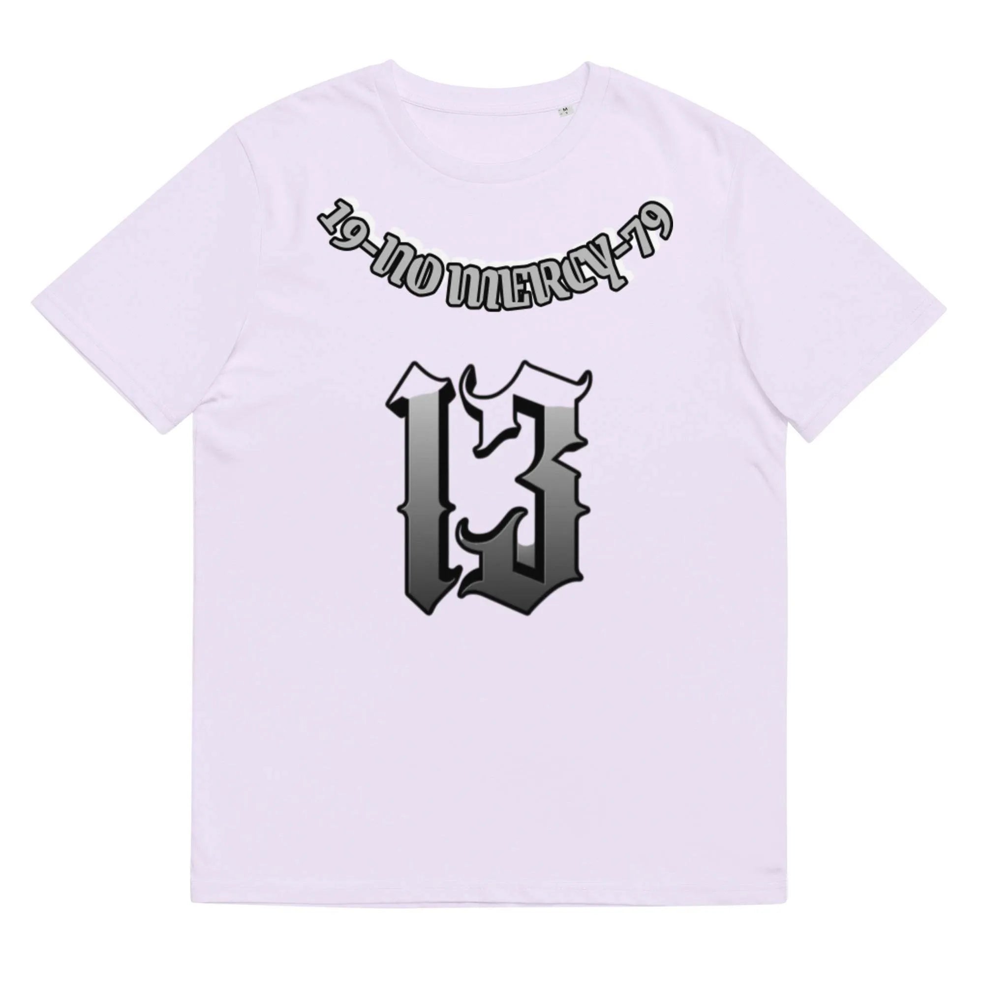 Loose grey cotton short-sleeve T-shirt with a round neck on a hanger.