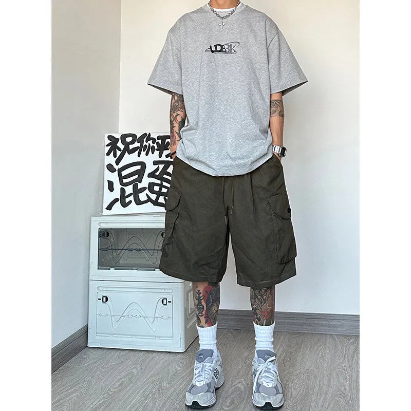 Men's loose straight casual shorts in polyester fibre fabric available in multiple colours