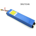 A 36V lithium-ion battery pack for electric scooter replacement, showing labels for 6.6Ah, 7.8Ah, and 10.4Ah options.