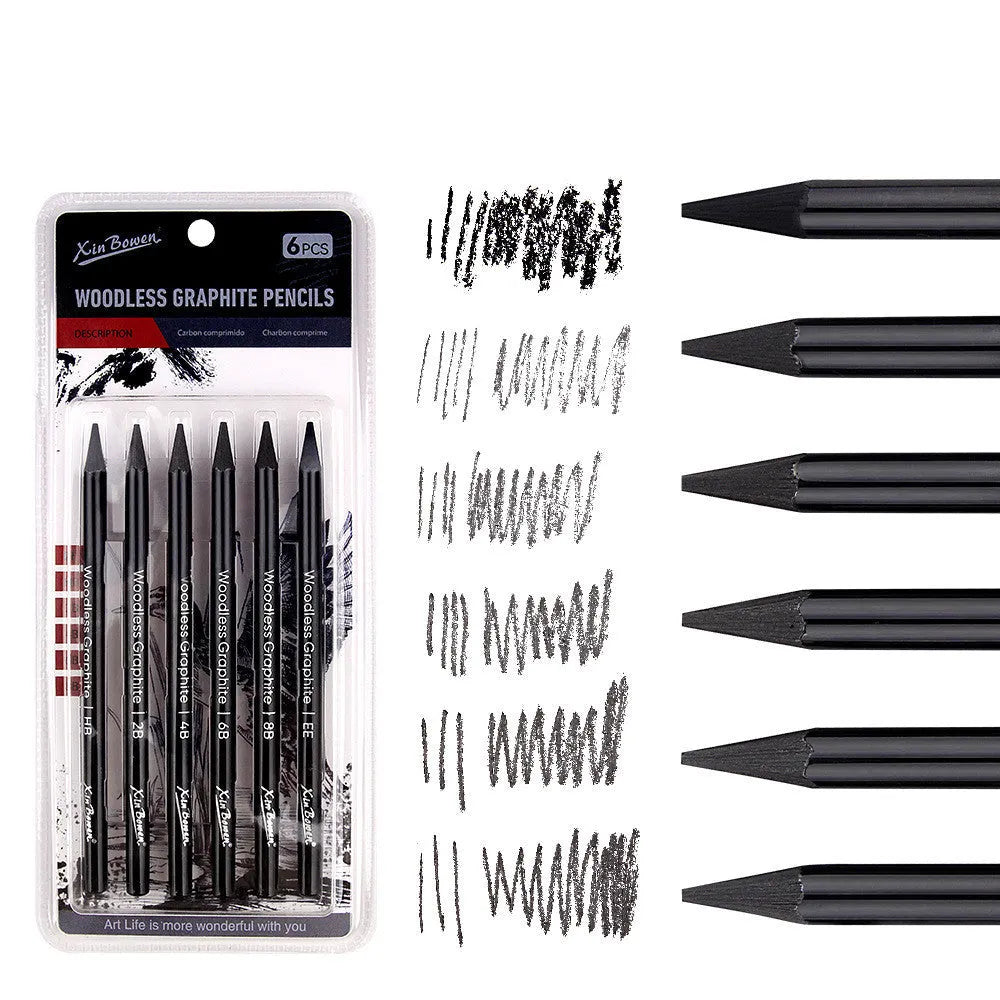 Wood-free graphite sketching pencils set with six grades HB 2B 4B 6B 8B EE for art drawing