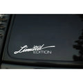 English reflective plastic bumper sticker showing British-style lettering in three colour options