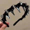 French velvet hairband with crystal wave pressing decoration in wine red colour