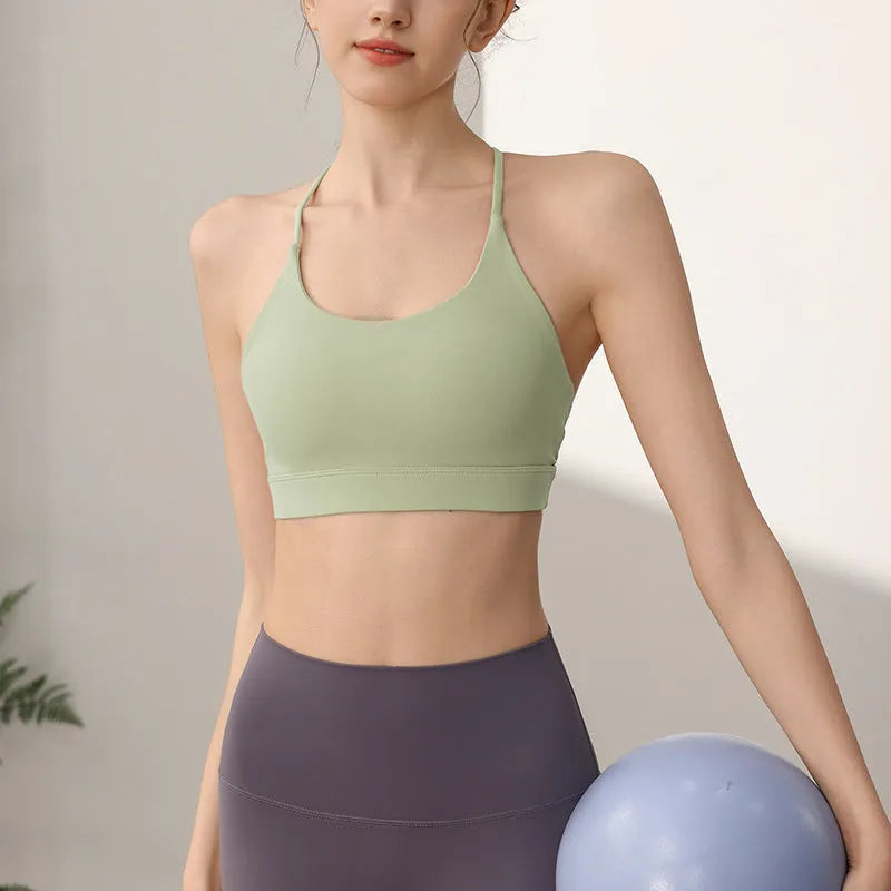 Women's nylon sports vest with fixed double shoulder straps in five colour options